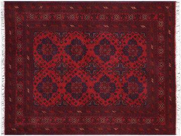 handmade Tribal Biljik Khal Muhammadi Red Blue Hand Knotted RECTANGLE 100% WOOL area rug 4x6